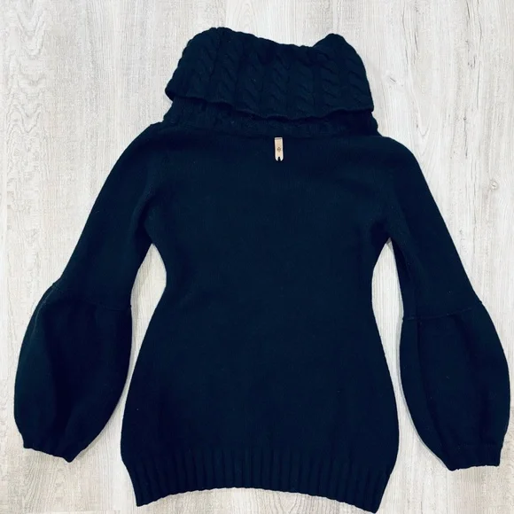Mackage Wool Cowl Neck Cable Knit Leather Black Sweater Size Medium - Picture 6 of 7